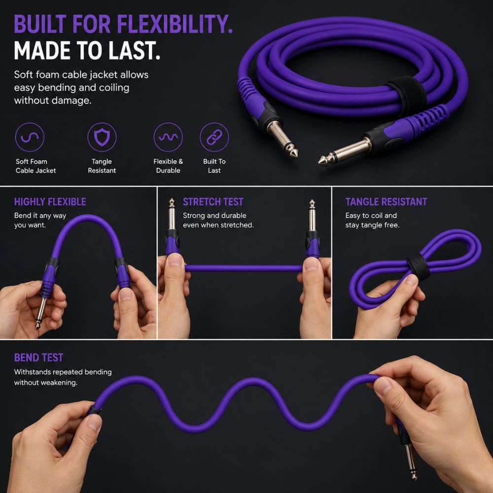 6.35mm male jack to 6.35mm male jack Mono to Mono Audio Cable