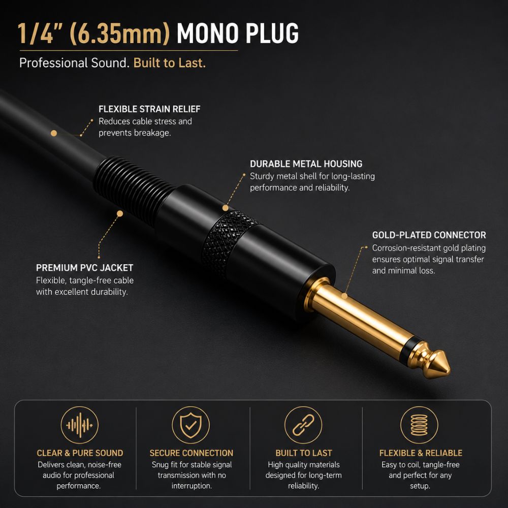 6.35mm Mono Male to XLR Male Microphone Cable