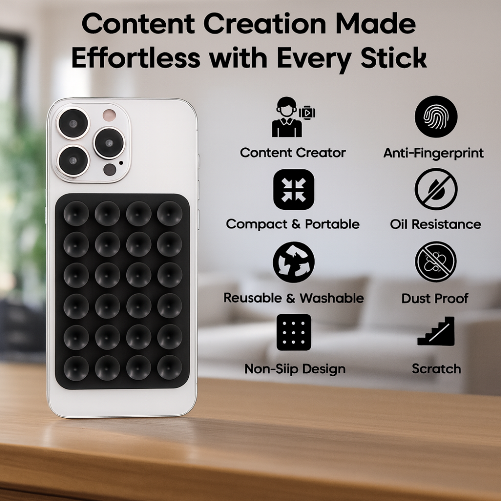 Strong Suction Phone Holder Silicone Case Cover - Works on Glass, Mirrors, Tiles & Smooth Surfaces (Pack of 3)