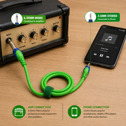 6.35mm male jack to 3.5mm male jack Mono to Stereo Audio Cable
