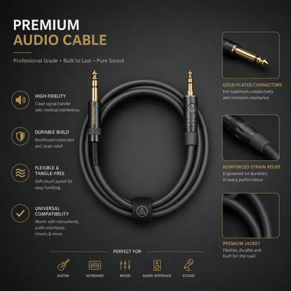 6.35mm male to 3.5mm male jack Mono to Stereo Gold Plated Audio Cable