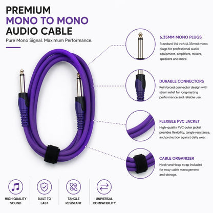 6.35mm male jack to 6.35mm male jack Mono to Mono Audio Cable