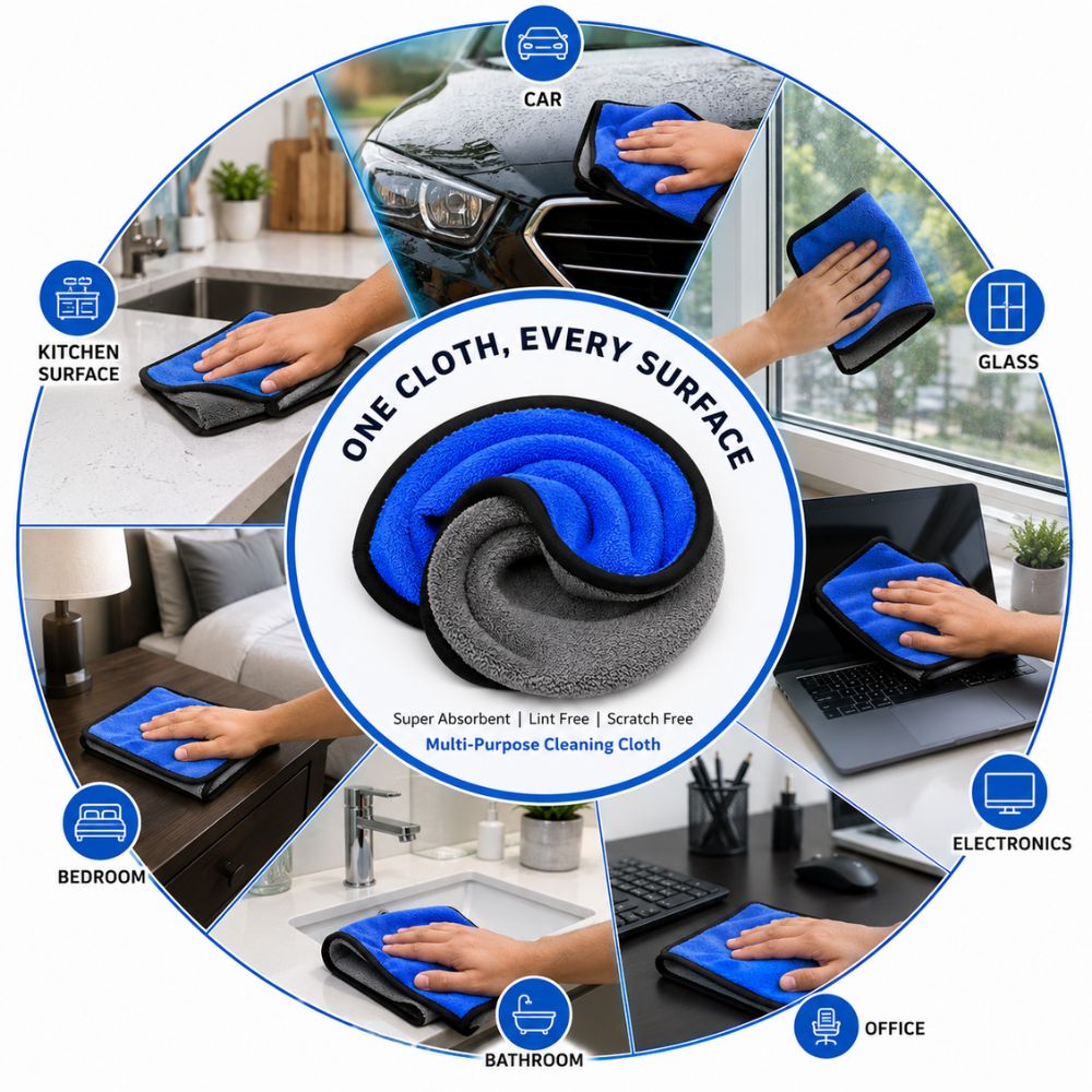 500 GSM Microfiber Cleaning Cloth - Lint-Free, Streak-Free, Multi-Purpose