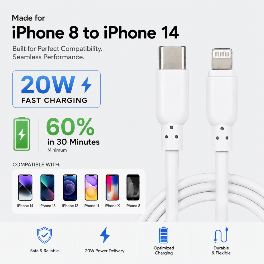 Peladus USB-C to Lightning Cable 1 Meter | Fast Charging Cable