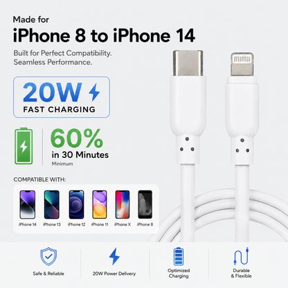 Peladus USB-C to Lightning Cable 1 Meter | Fast Charging Cable