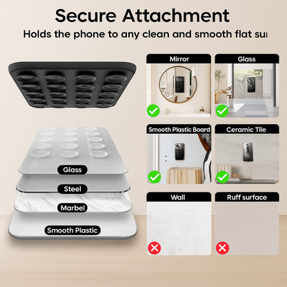 Strong Suction Phone Holder Silicone Case Cover - Works on Glass, Mirrors, Tiles & Smooth Surfaces (Pack of 3)