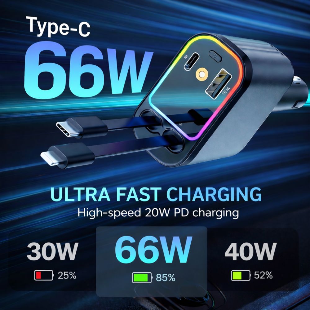 4 in 1 Retractable Car Chargers with Starlight