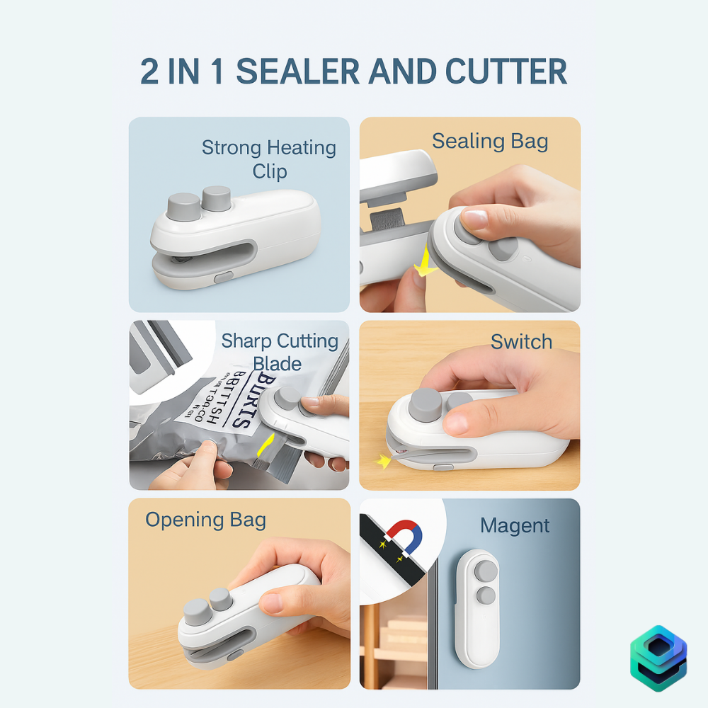 Portable Plastic Bag Mini Sealing Machine with Cutter & Magnet