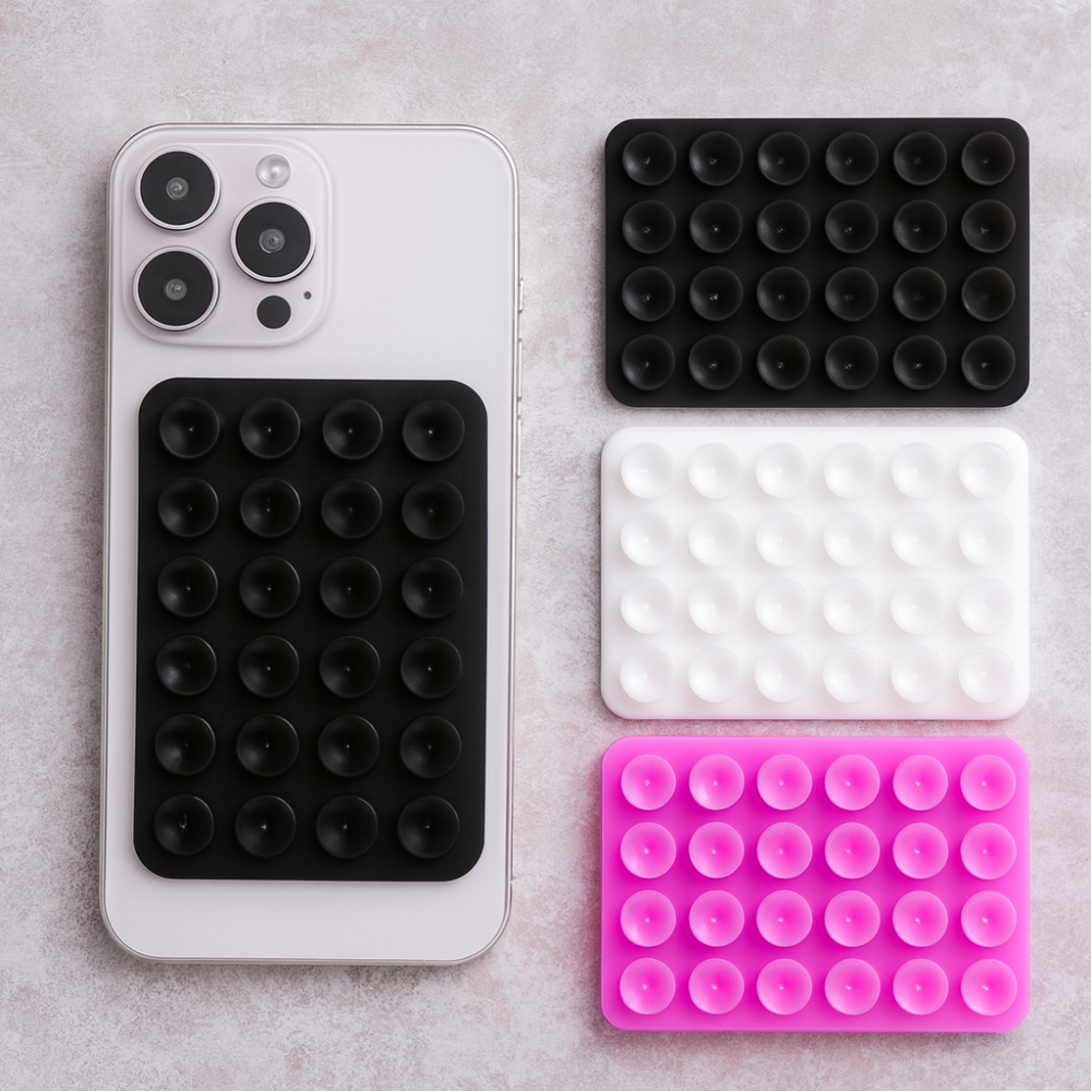 Strong Suction Phone Holder Silicone Case Cover - Works on Glass, Mirrors, Tiles & Smooth Surfaces (Pack of 3)