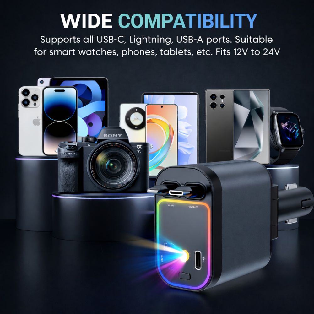 4 in 1 Retractable Car Chargers with Starlight
