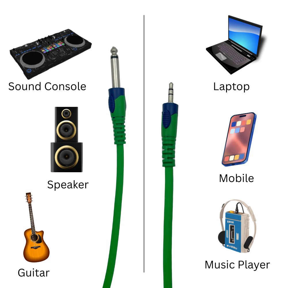 6.35mm male jack to 3.5mm male jack Mono to Stereo Audio Cable