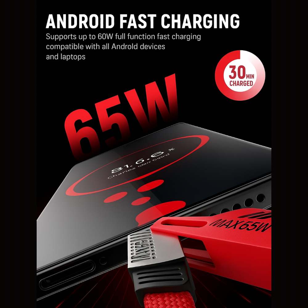 Peladus 4 in 1 Universal USB C Fast Charging Cable Red