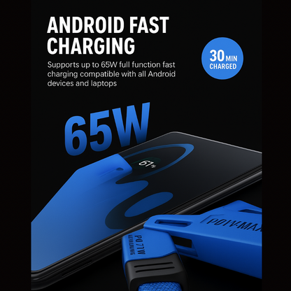 Peladus 4 in 1 Universal USB C Fast Charging Cable Blue