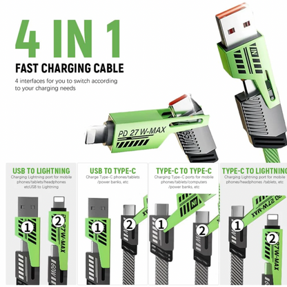 Peladus 4 in 1 Universal USB C Fast Charging Cable Green