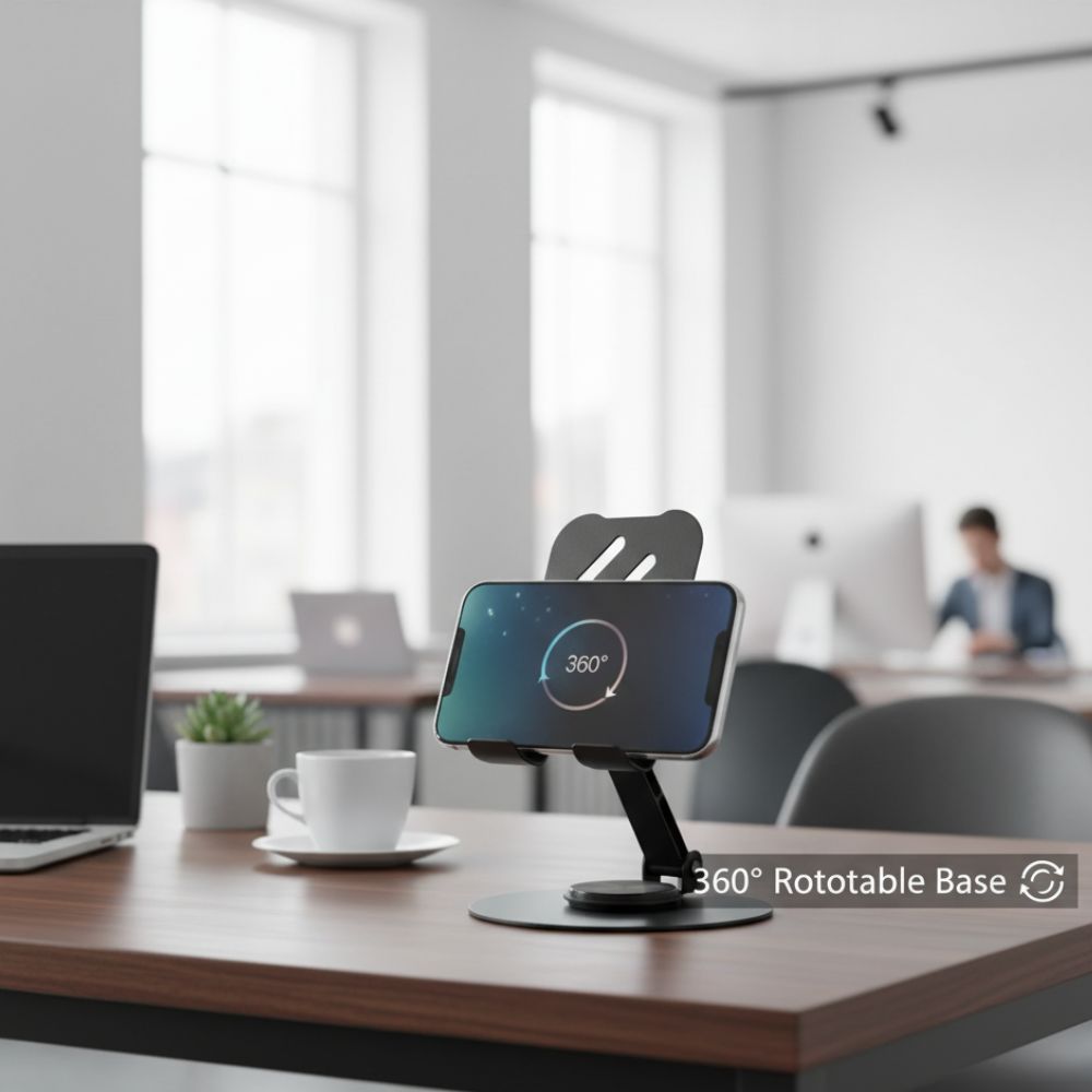 Adjustable Aluminum Phone Holder Stand, 360° Rotation Anti-Slip Base Stand