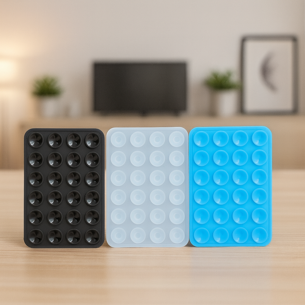 Strong Suction Phone Holder Silicone Case Cover - Works on Glass, Mirrors, Tiles & Smooth Surfaces (Pack of 3)