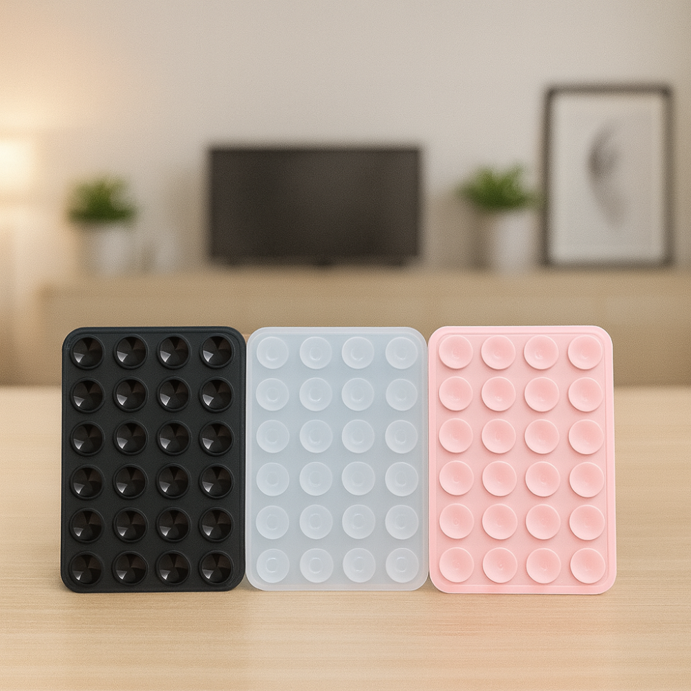 Strong Suction Phone Holder Silicone Case Cover - Works on Glass, Mirrors, Tiles & Smooth Surfaces (Pack of 3)